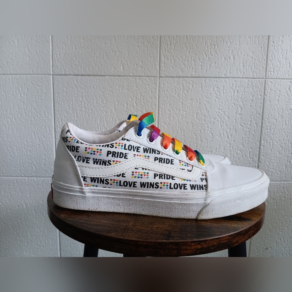 Vans Ward Pride White Glitter Sneakers with Rainbow Laces